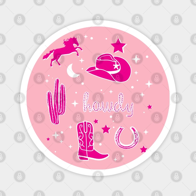 Cowboy Hat and Boot Pattern Hot Pink Cowgirl Aesthetic Magnet by YourGoods